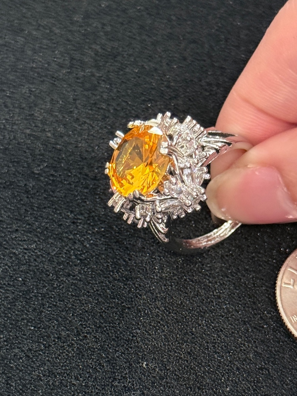 Sparkling Yellow Oval Halo Ring with Clear Accents adjustable